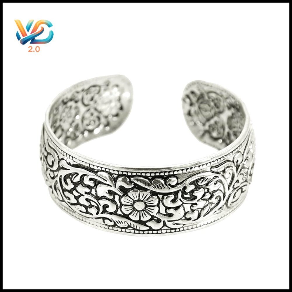 Adjustable Vintage Floral Cuff Bracelet‎ Stackable Armlet Statement Jewelry